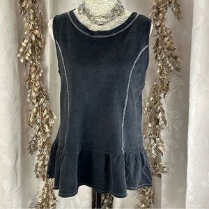 Sew Love MOCO Boutique Thermal Peplum Tank Top Washed‎ Black Small